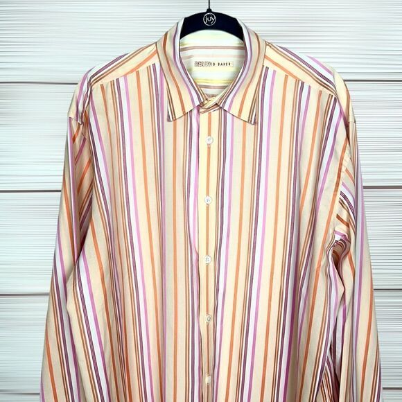 Ted Baker Cotton Striped Button Down Shirt Neck 16,5 - Picture 2 of 13